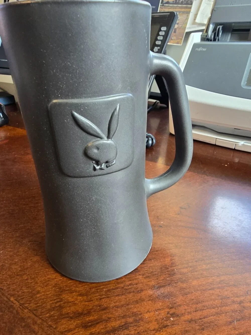 Vintage Playboy Bunny Black Ceramic Beer Stein Mug Large Tankard Barware EUC